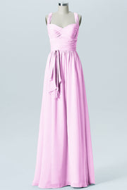Chiffon Column Straps Sleeveless Bridesmaid Dress-B09051