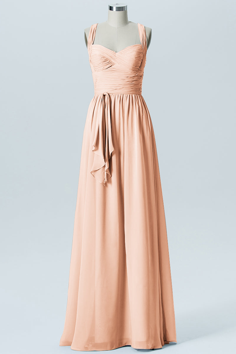 Chiffon Column Straps Sleeveless Bridesmaid Dress-B09051