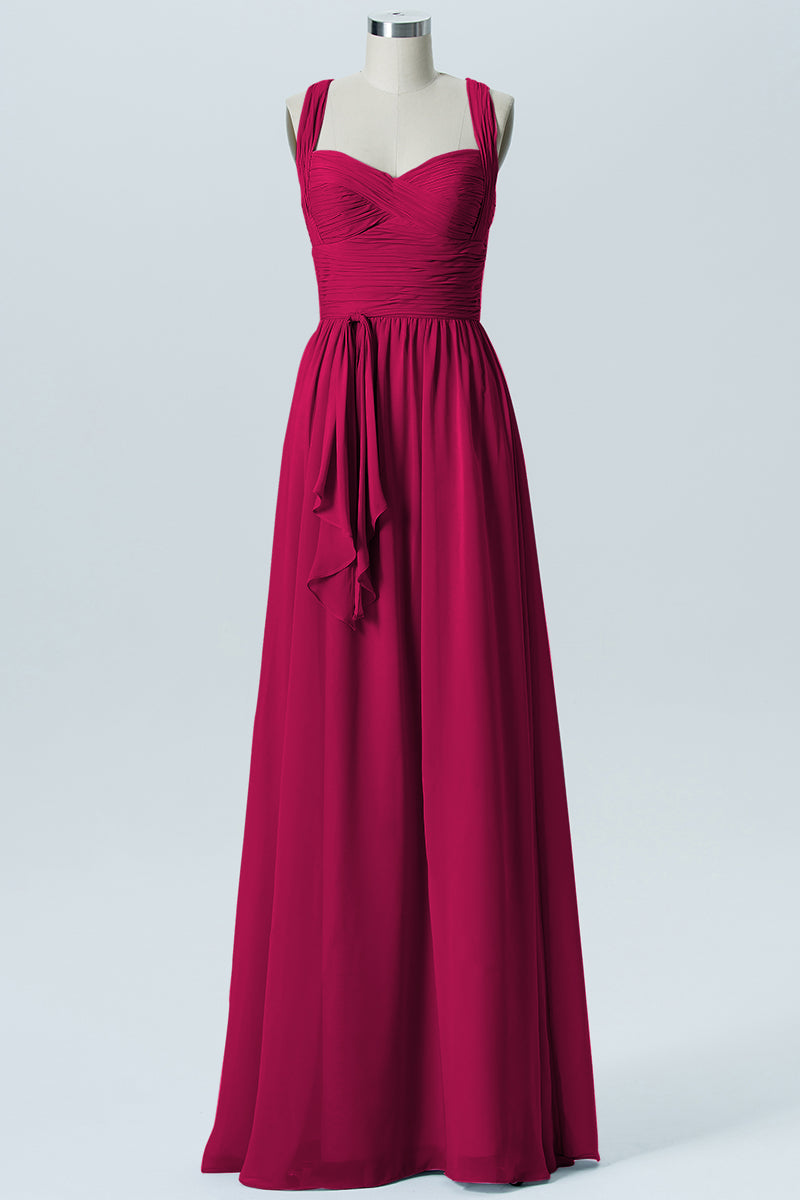 Chiffon Column Straps Sleeveless Bridesmaid Dress-B09051