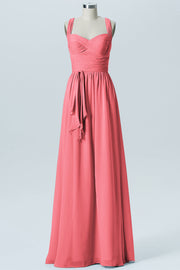Chiffon Column Straps Sleeveless Bridesmaid Dress-B09051