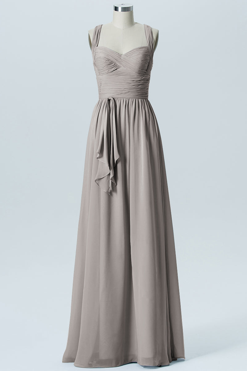 Chiffon Column Straps Sleeveless Bridesmaid Dress-B09051