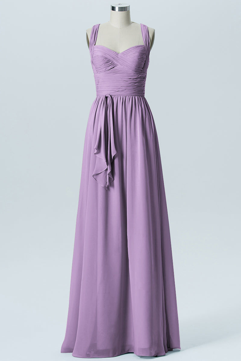 Chiffon Column Straps Sleeveless Bridesmaid Dress-B09051