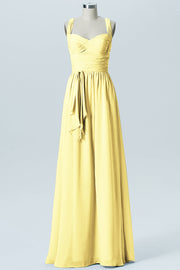 Chiffon Column Straps Sleeveless Bridesmaid Dress-B09051