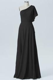 Chiffon Column One Shoulder Sleeveless Bridesmaid Dress-B13602