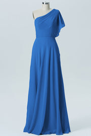 Chiffon Column One Shoulder Sleeveless Bridesmaid Dress-B13602