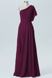 Chiffon Column One Shoulder Sleeveless Bridesmaid Dress-B13602