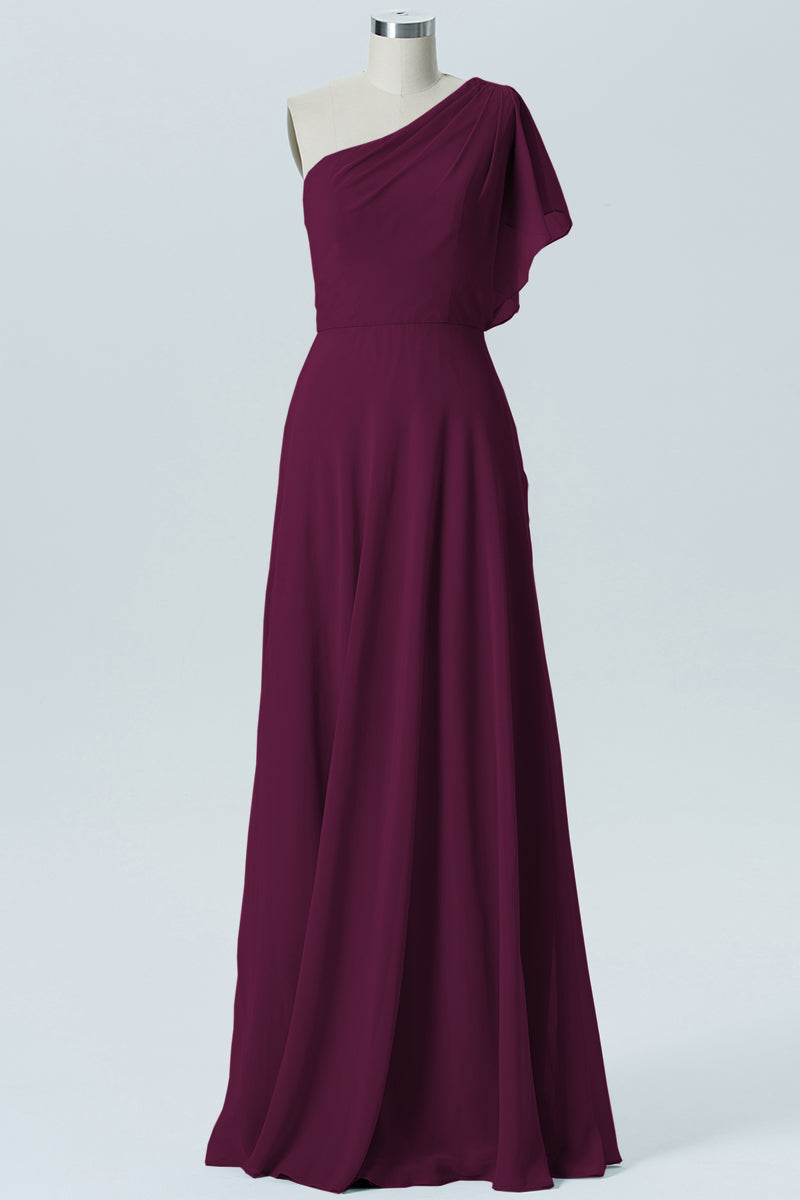 Chiffon Column One Shoulder Sleeveless Bridesmaid Dress-B13602