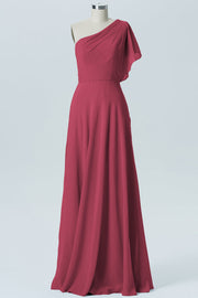 Chiffon Column One Shoulder Sleeveless Bridesmaid Dress-B13602