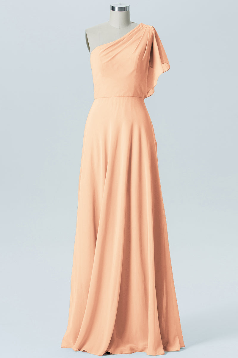 Chiffon Column One Shoulder Sleeveless Bridesmaid Dress-B13602
