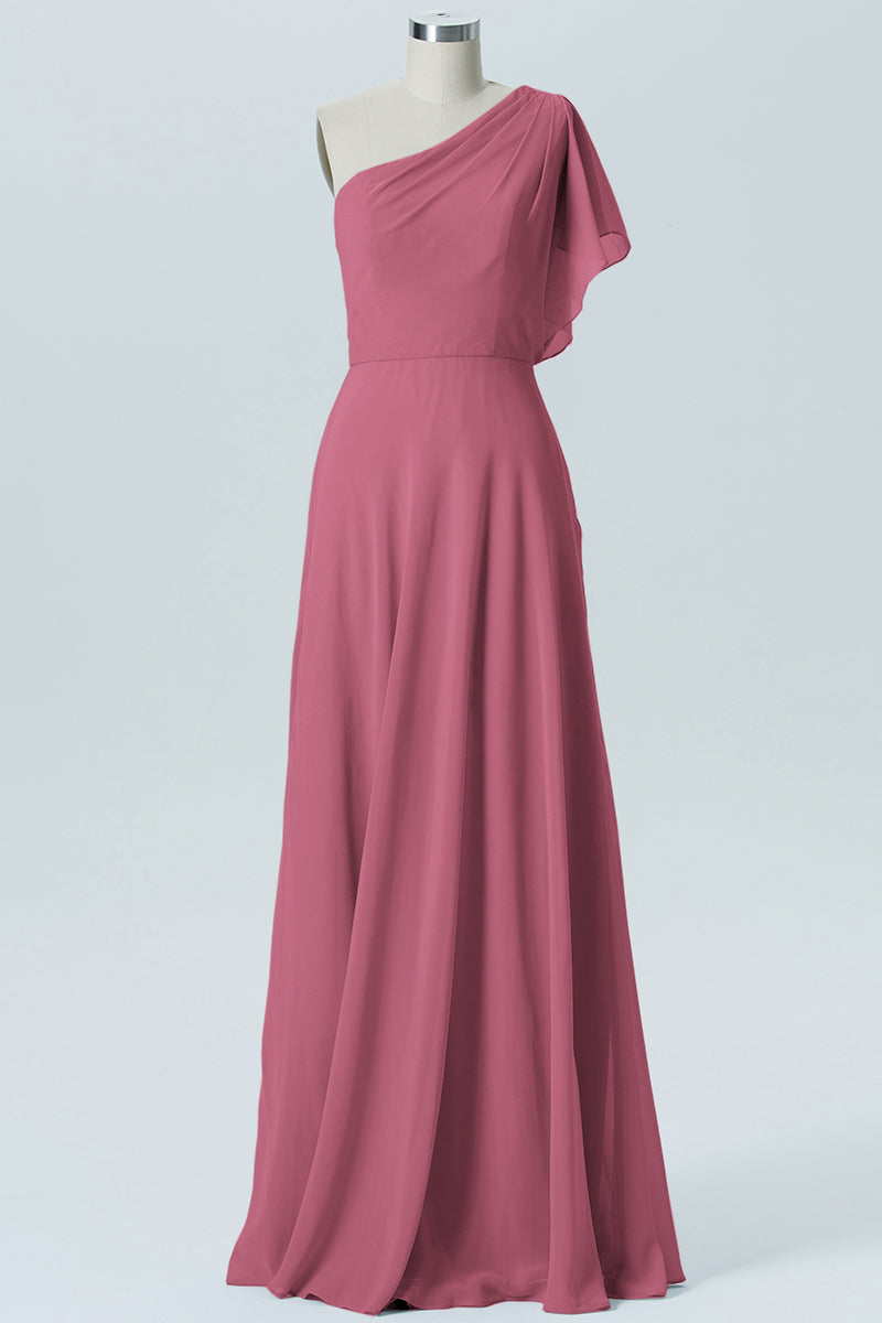 Chiffon Column One Shoulder Sleeveless Bridesmaid Dress-B13602