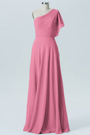 Chiffon Column One Shoulder Sleeveless Bridesmaid Dress-B13602