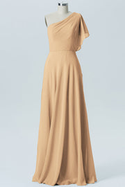 Chiffon Column One Shoulder Sleeveless Bridesmaid Dress-B13602