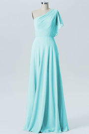 Chiffon Column One Shoulder Sleeveless Bridesmaid Dress-B13602