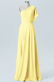 Chiffon Column One Shoulder Sleeveless Bridesmaid Dress-B13602