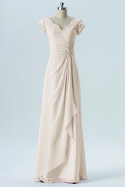 Lace Column Scalloped Edge Short Sleeves Bridesmaid Dress-B13617