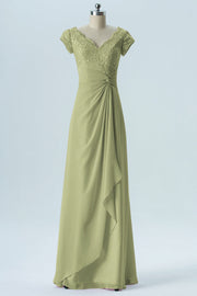 Lace Column Scalloped Edge Short Sleeves Bridesmaid Dress-B13617