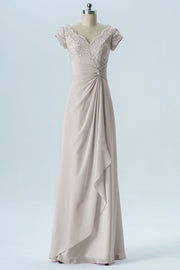 Lace Column Scalloped Edge Short Sleeves Bridesmaid Dress-B13617