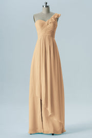 Chiffon Column One Shoulder Short Sleeves Bridesmaid Dress-B13620