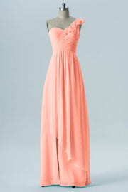 Chiffon Column One Shoulder Short Sleeves Bridesmaid Dress-B13620