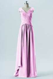 Chiffon Column Straps Cap Sleeves Bridesmaid Dress-B13637