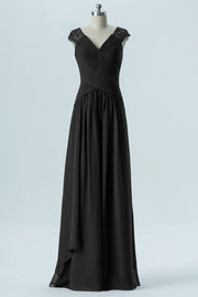 Chiffon Column Straps Cap Sleeves Bridesmaid Dress-B13637