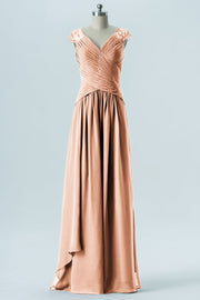 Chiffon Column Straps Cap Sleeves Bridesmaid Dress-B13637