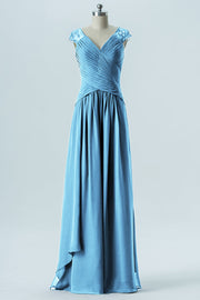 Chiffon Column Straps Cap Sleeves Bridesmaid Dress-B13637