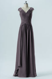 Chiffon Column Straps Cap Sleeves Bridesmaid Dress-B13637