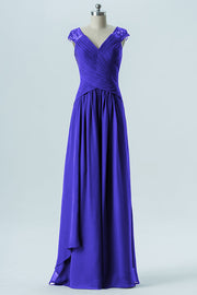 Chiffon Column Straps Cap Sleeves Bridesmaid Dress-B13637