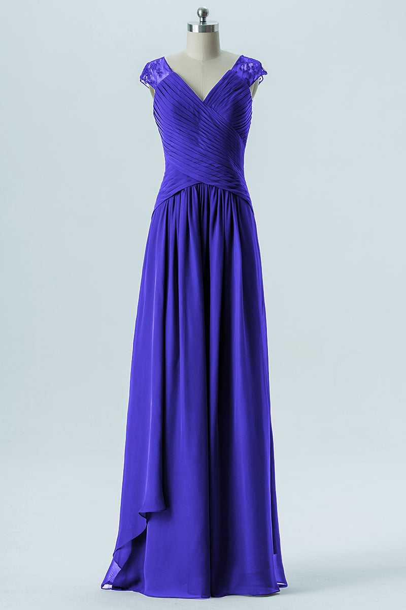Chiffon Column Straps Cap Sleeves Bridesmaid Dress-B13637