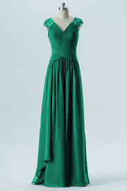 Chiffon Column Straps Cap Sleeves Bridesmaid Dress-B13637