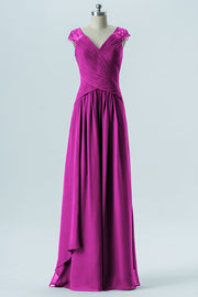 Chiffon Column Straps Cap Sleeves Bridesmaid Dress-B13637