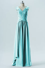 Chiffon Column Straps Cap Sleeves Bridesmaid Dress-B13637