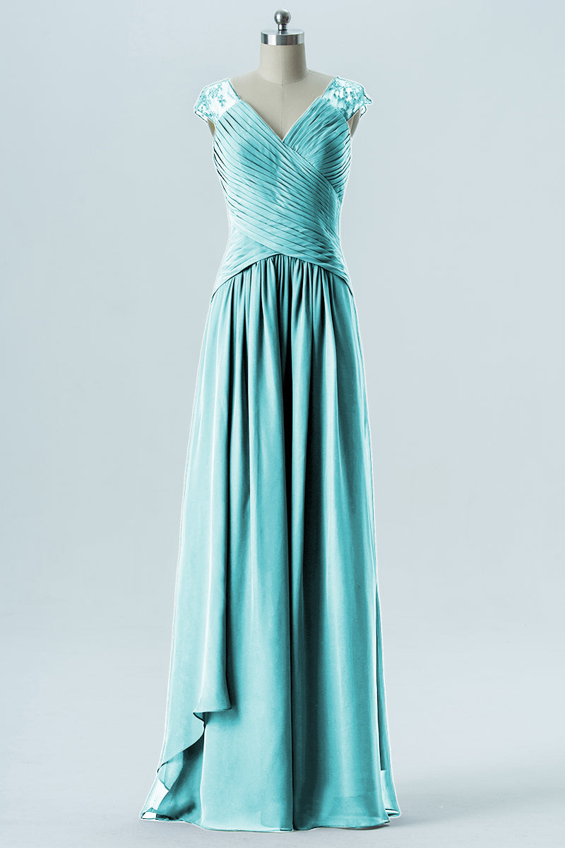 Chiffon Column Straps Cap Sleeves Bridesmaid Dress-B13637