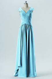 Chiffon Column Straps Cap Sleeves Bridesmaid Dress-B13637