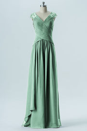 Chiffon Column Straps Cap Sleeves Bridesmaid Dress-B13637