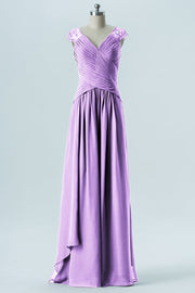 Chiffon Column Straps Cap Sleeves Bridesmaid Dress-B13637