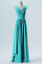 Chiffon Column Straps Cap Sleeves Bridesmaid Dress-B13637