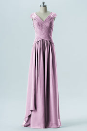 Chiffon Column Straps Cap Sleeves Bridesmaid Dress-B13637
