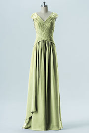 Chiffon Column Straps Cap Sleeves Bridesmaid Dress-B13637
