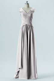 Chiffon Column Straps Cap Sleeves Bridesmaid Dress-B13637