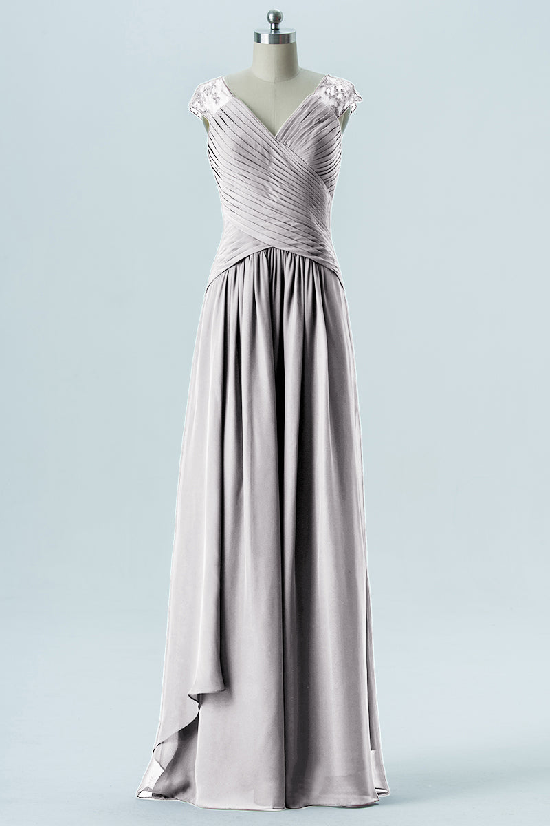 Chiffon Column Straps Cap Sleeves Bridesmaid Dress-B13637