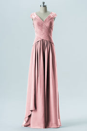 Chiffon Column Straps Cap Sleeves Bridesmaid Dress-B13637