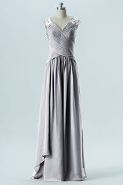 Chiffon Column Straps Cap Sleeves Bridesmaid Dress-B13637