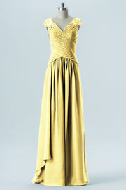 Chiffon Column Straps Cap Sleeves Bridesmaid Dress-B13637