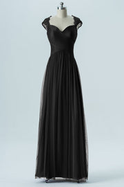 Lace Column Sweetheart Cap Sleeves Bridesmaid Dress-B13638