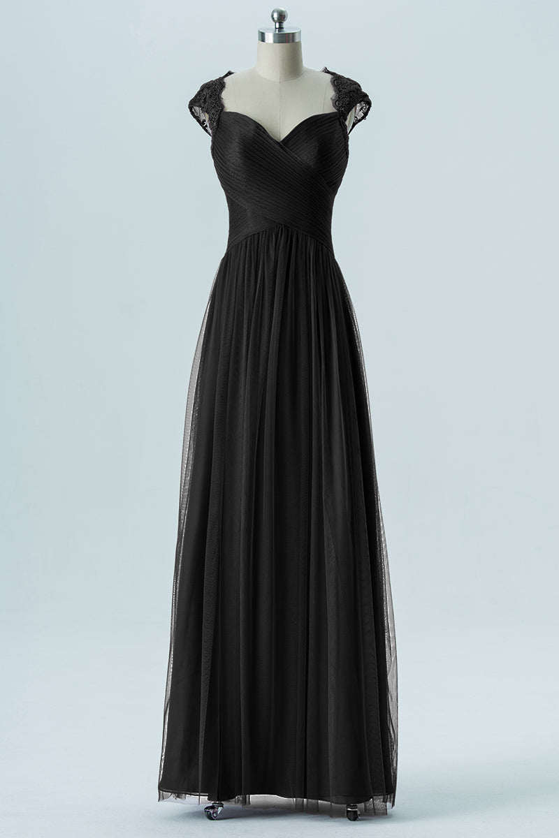 Lace Column Sweetheart Cap Sleeves Bridesmaid Dress-B13638