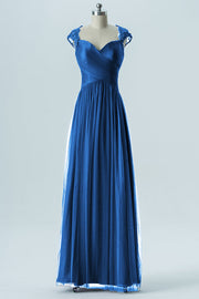 Lace Column Sweetheart Cap Sleeves Bridesmaid Dress-B13638