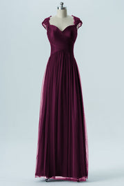 Lace Column Sweetheart Cap Sleeves Bridesmaid Dress-B13638