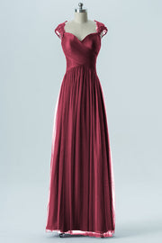 Lace Column Sweetheart Cap Sleeves Bridesmaid Dress-B13638